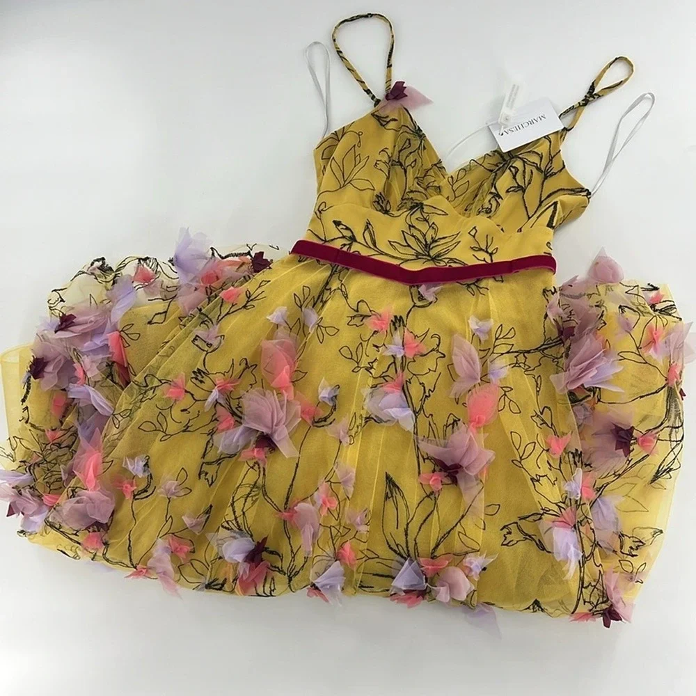 Marchesa tulle floral fairy whimsical wedding guest romantic‎ midi dress NWT